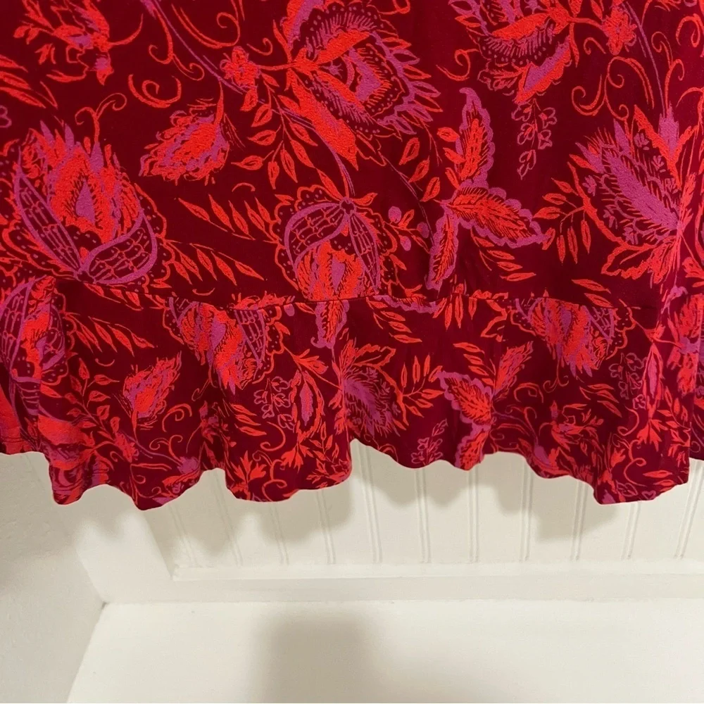 Free People Red and Pink Floral Blouse